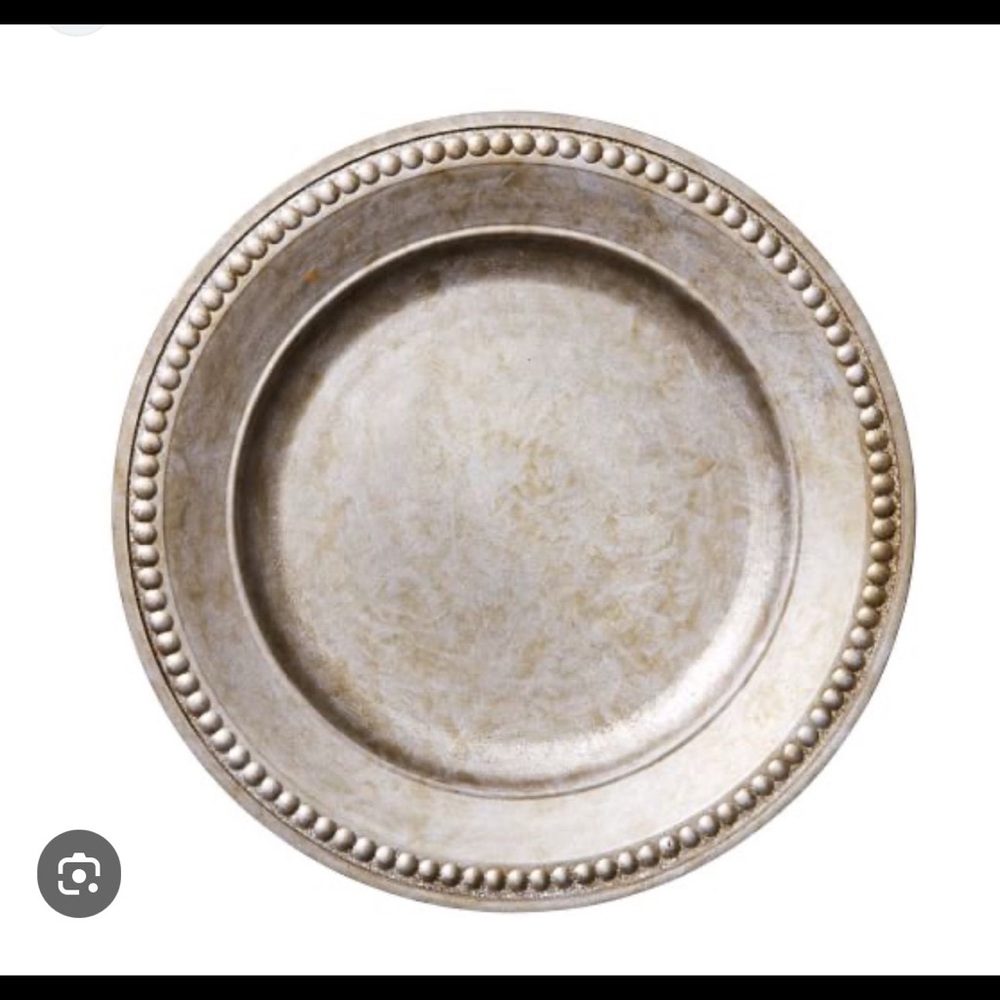 Pottery Barn Beaded Gilt Round Charger, Silver Set of 12